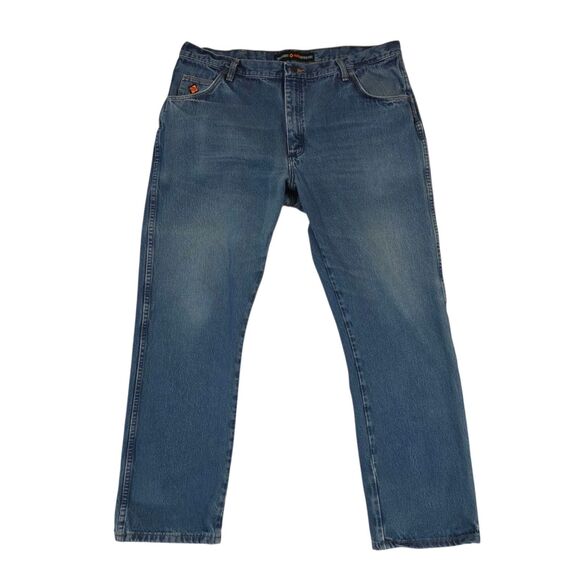 Wrangler Jeans FR Straight Relaxed Medium Wash Workwear Classic Mens 40x32 - Picture 1 of 12